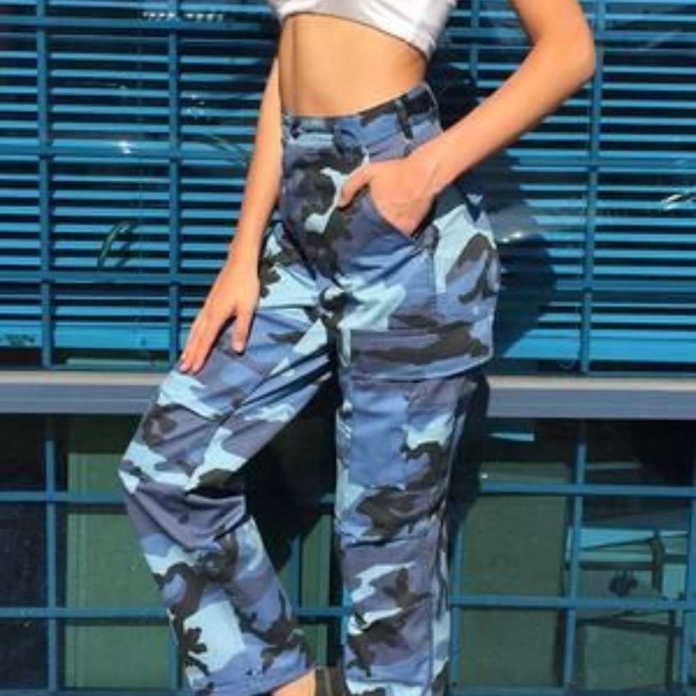 Navy Blue Cargo Pants with Adjustable Waist